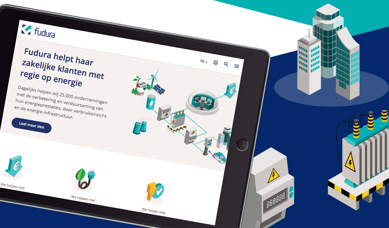 Fudura website on tablet with icons